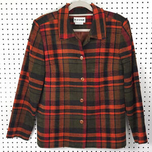 Joan Leslie Women's Plaid Blazer Jacket Size 14 Multicolor Orange Green Red Blue